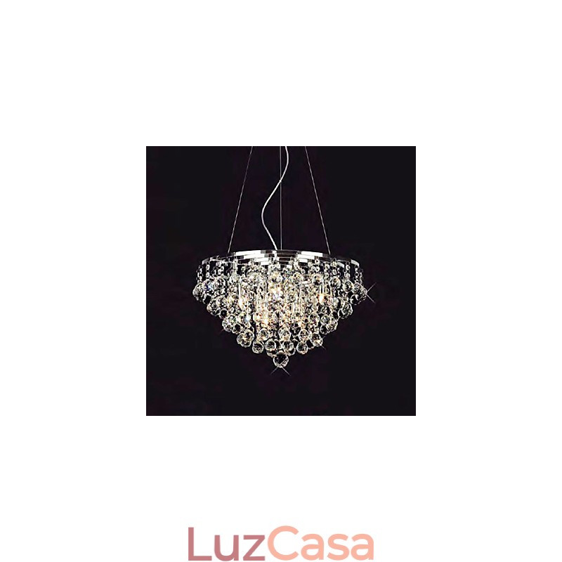 Luminária pendente de cristal com 8 luzes em formato redondo