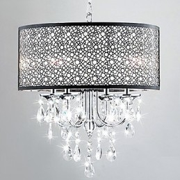 Luminária pendente moderna de 4 luzes com gotas de cristal