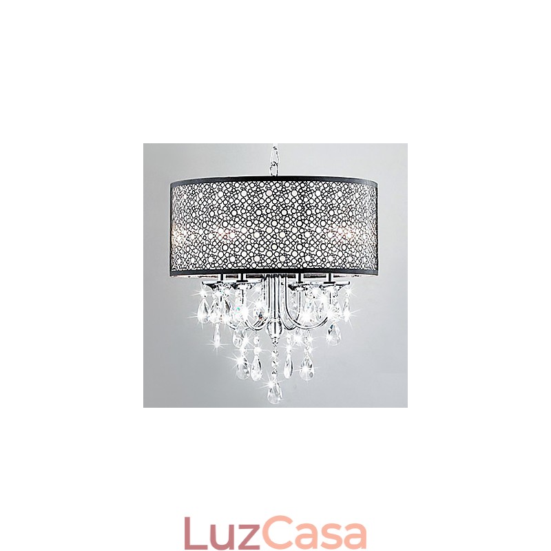 Luminária pendente moderna de 4 luzes com gotas de cristal