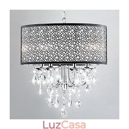 Luminária pendente moderna de 4 luzes com gotas de cristal Luminária pendente moderna de 4 luzes com gotas de cristal