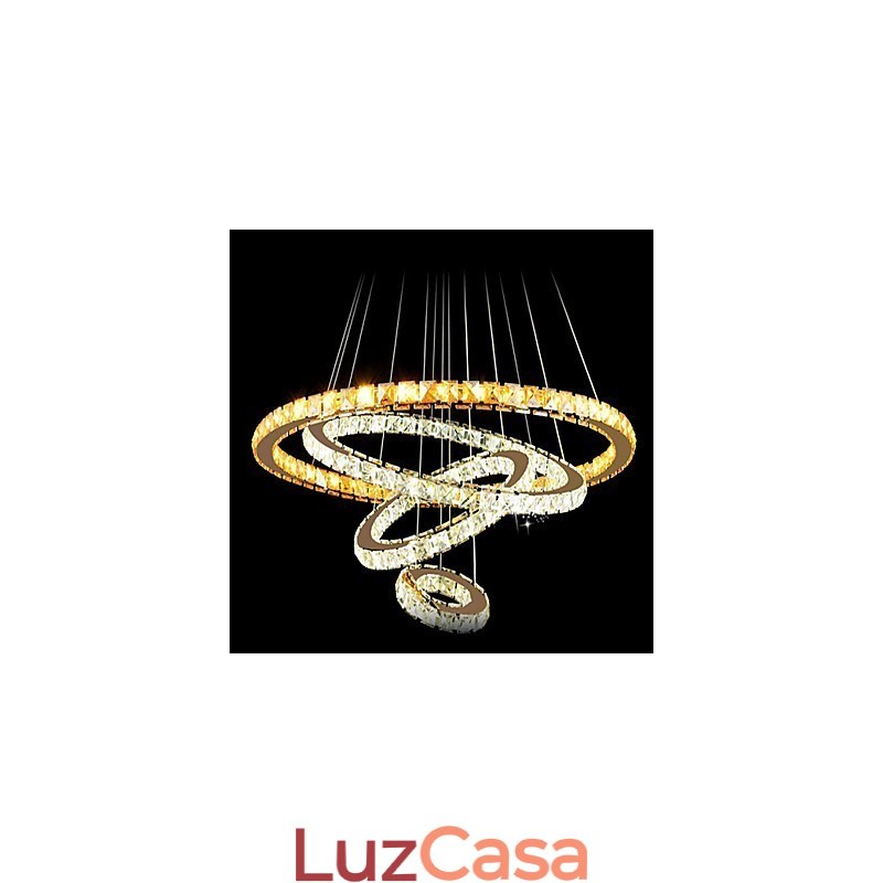 Lustre de teto de cristal pendente K9 cristal transparente redondo 4 anéis anel grande (branco quente) outro (branco frio)