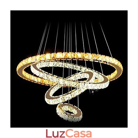 Lustre de teto de cristal pendente K9 cristal transparente redondo 4 anéis anel grande (branco quente) outro (branco frio) Lustre de teto de cristal pendente K9 cristal transparente redondo 4 anéis anel grande (branco quente) outro (branco frio)