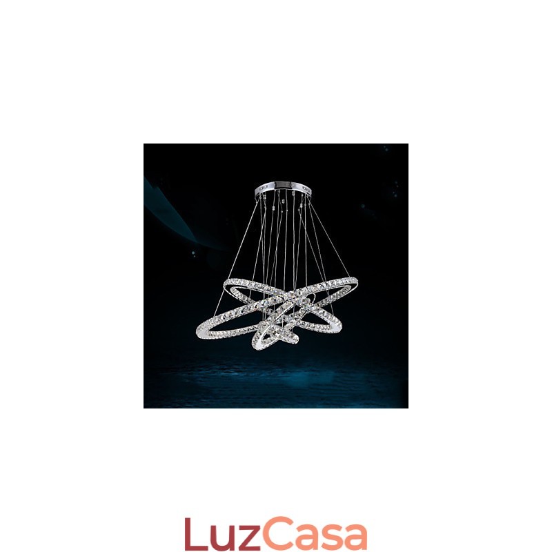 Lustre de teto de cristal pendente K9 cristal transparente redondo 4 anéis anel grande (branco quente) outro (branco frio)