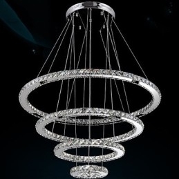 Lustre de teto de cristal pendente K9 cristal transparente redondo 4 anéis anel grande (branco quente) outro (branco frio)