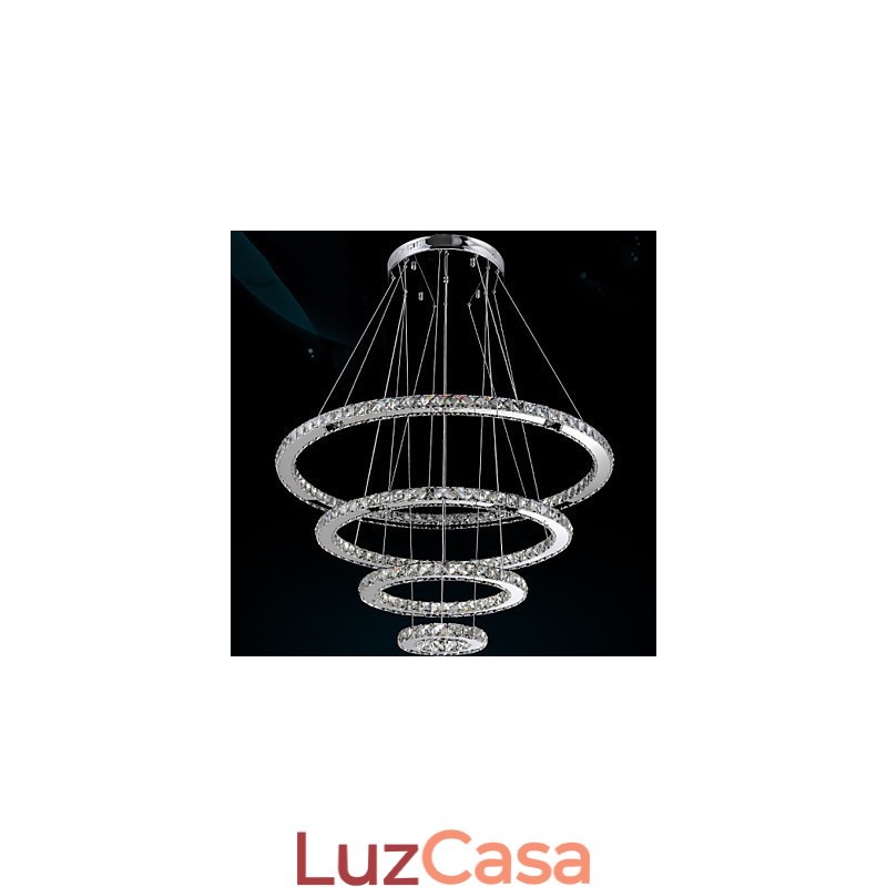Lustre de teto de cristal pendente K9 cristal transparente redondo 4 anéis anel grande (branco quente) outro (branco frio)
