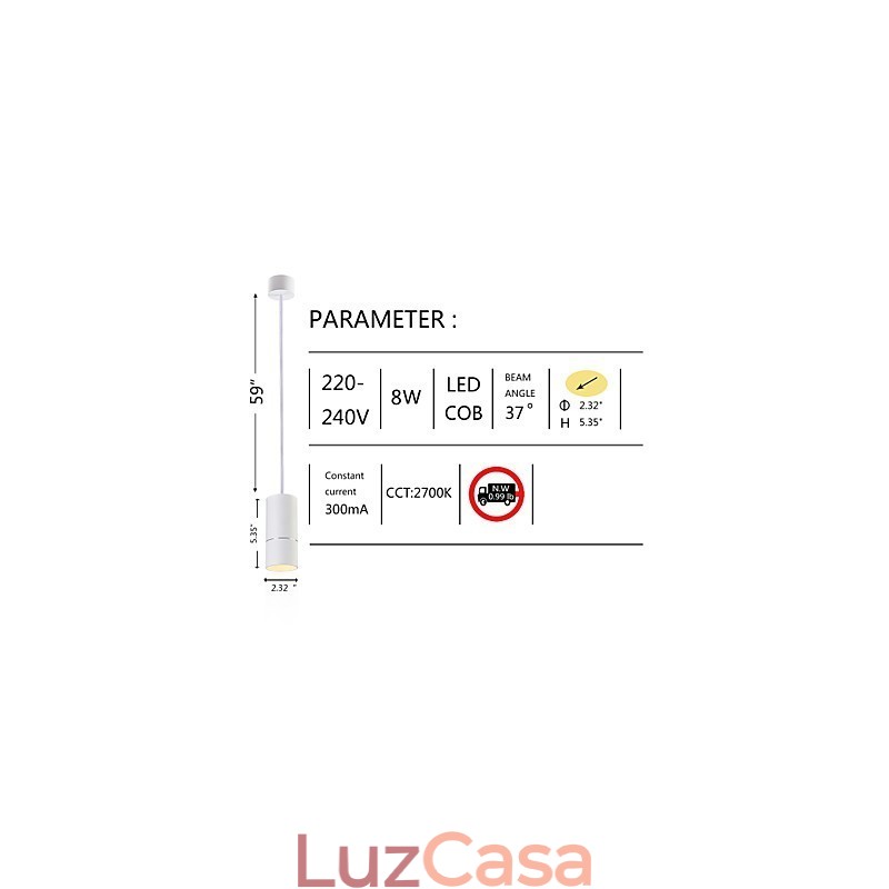 GE 05032 8W 136mm 1 Luz Mini Pendente Branco Pó com Alumínio