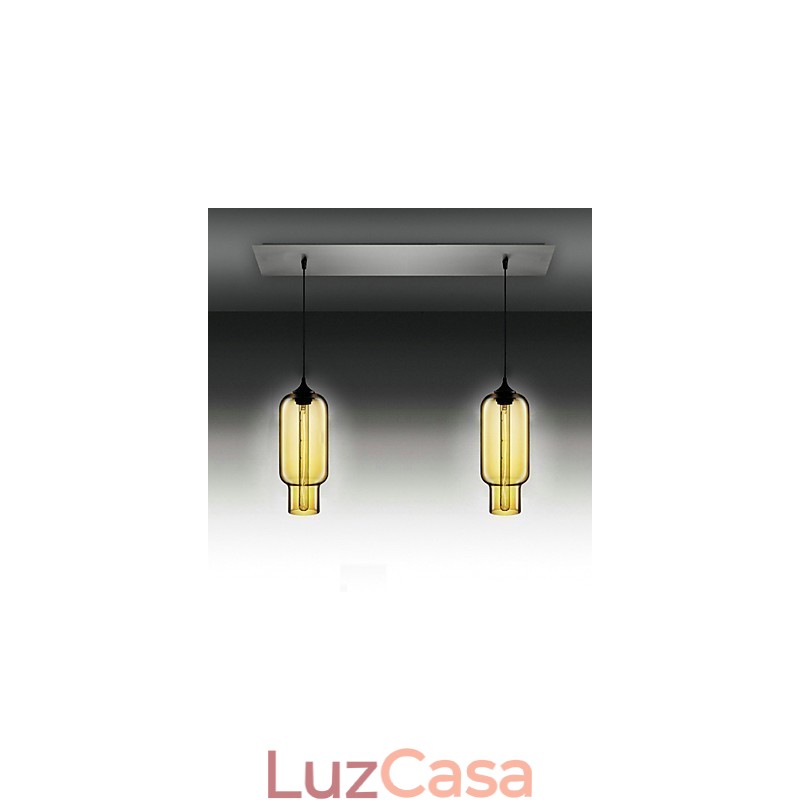 Luminária pendente moderna de vidro transparente com 2 luzes em design de bolha com acabamento galvanizado