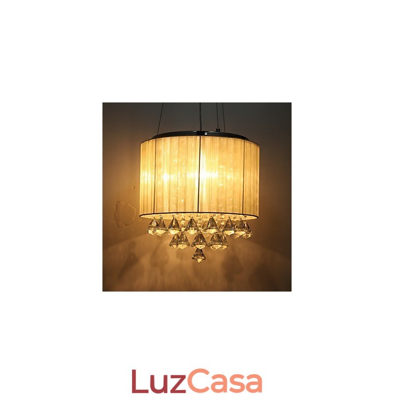 Elegante luminária pendente de cristal com 4 luzes