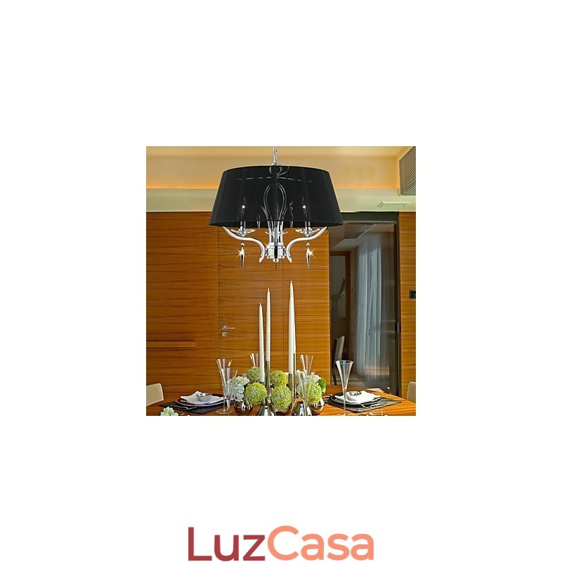 Elegante lustre de cristal com 3 luzes em abajur preto