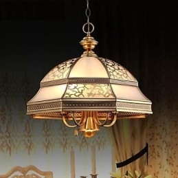Luminária pendente de latão com seis luzes vintage, cobre total, vidro