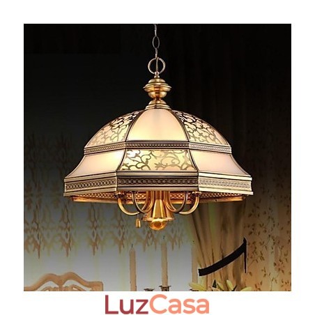 Luminária pendente de latão com seis luzes vintage, cobre total, vidro Luminária pendente de latão com seis luzes vintage, cobre total, vidro