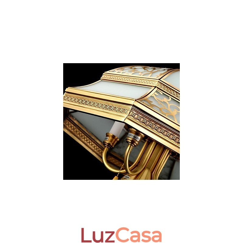 Luminária pendente de latão com seis luzes vintage, cobre total, vidro