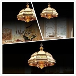 Luminária pendente de latão com seis luzes vintage, cobre total, vidro