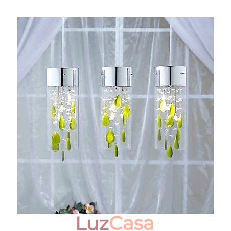 Luminária pendente de cristal artística com base de lâmpada G4 com decorações verdes Luminária pendente de cristal artística com base de lâmpada G4 com decorações verdes