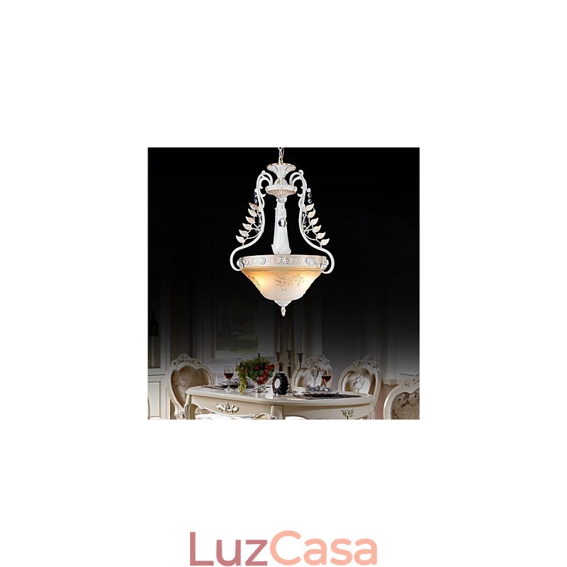 Pendente Branco Duas Luzes Padrão Vidro Abajur Mão Dourado Europeu Retro Clássico