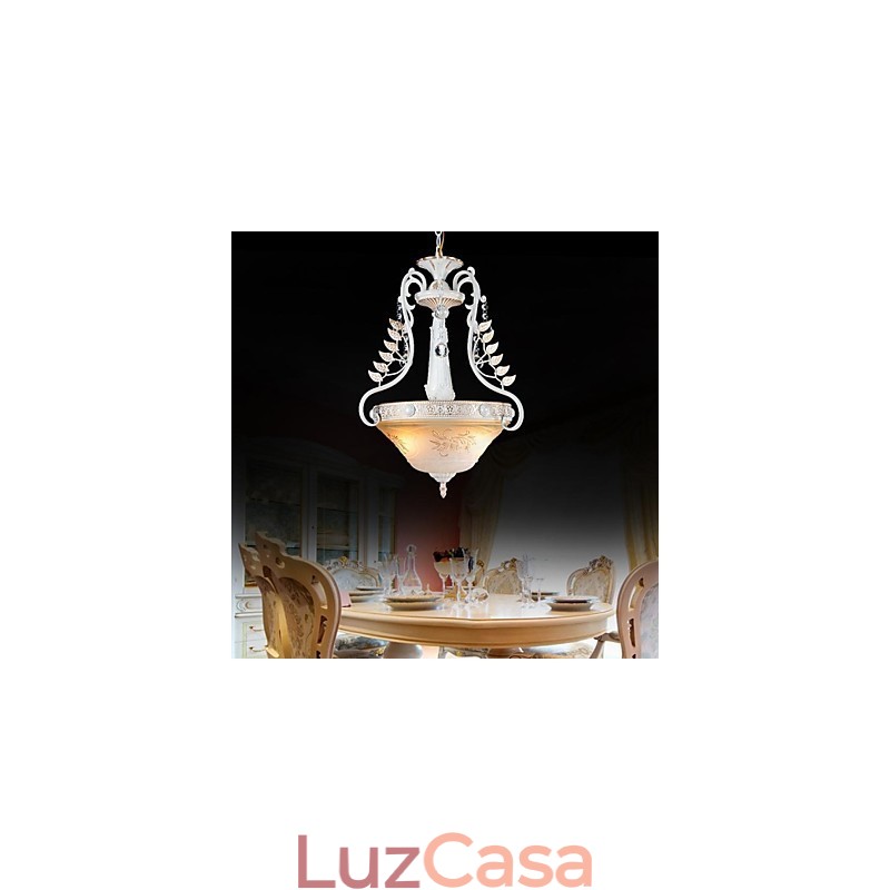 Pendente Branco Duas Luzes Padrão Vidro Abajur Mão Dourado Europeu Retro Clássico