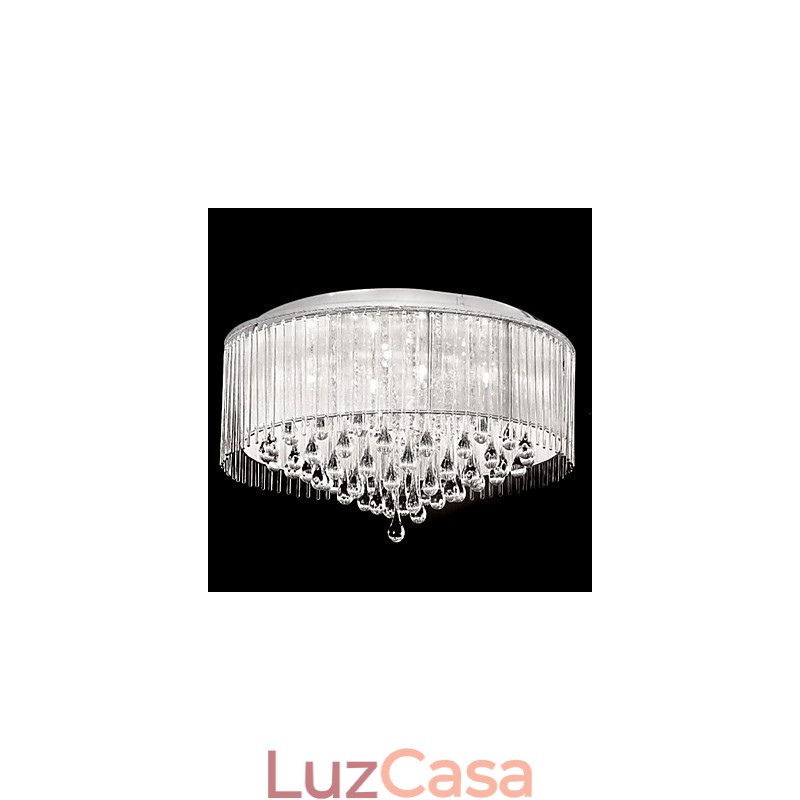 Elegante luminária pendente de cristal com 8 luzes em cúpula cilíndrica