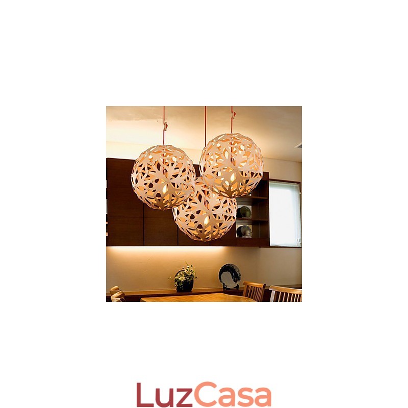 Lustre Mini Estilo Lanterna Madeira Bambu