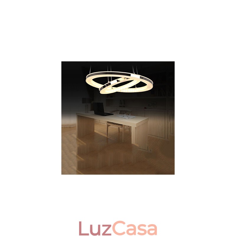 Luminária pendente de acrílico redonda, lustre com 2 anéis, luminárias