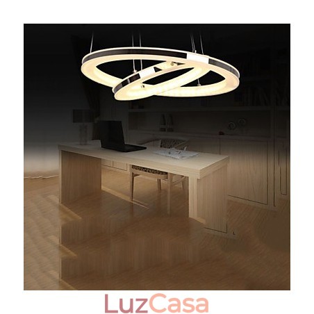 Luminária pendente de acrílico redonda, lustre com 2 anéis, luminárias