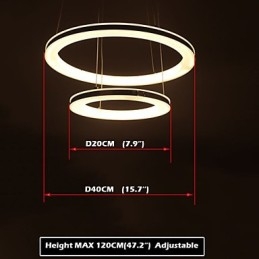 Luminária pendente de acrílico redonda, lustre com 2 anéis, luminárias