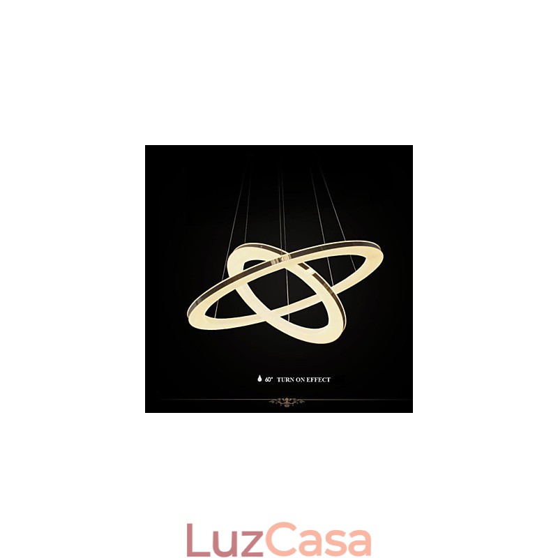Luminária pendente de acrílico redonda, lustre com 2 anéis, luminárias