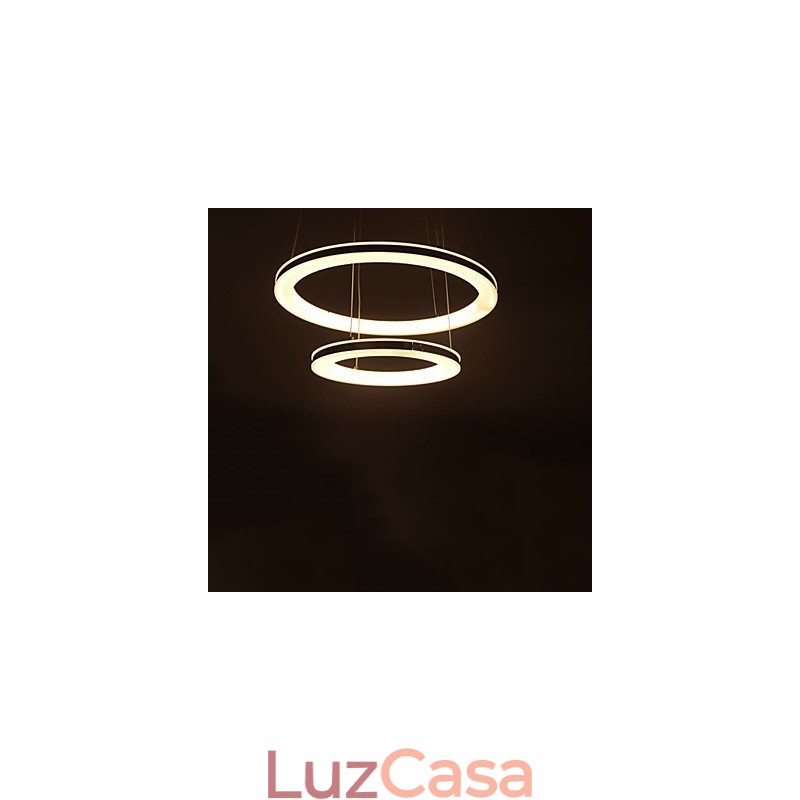 Luminária pendente de acrílico redonda, lustre com 2 anéis, luminárias