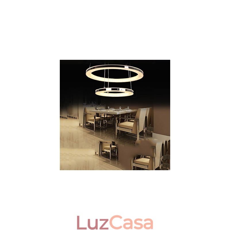 Luminária pendente de acrílico redonda, lustre com 2 anéis, luminárias