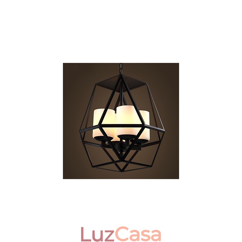 Lustre Americange Vintage de Ferro Preto de alto nível, Lustre Moderno, 4 luzes