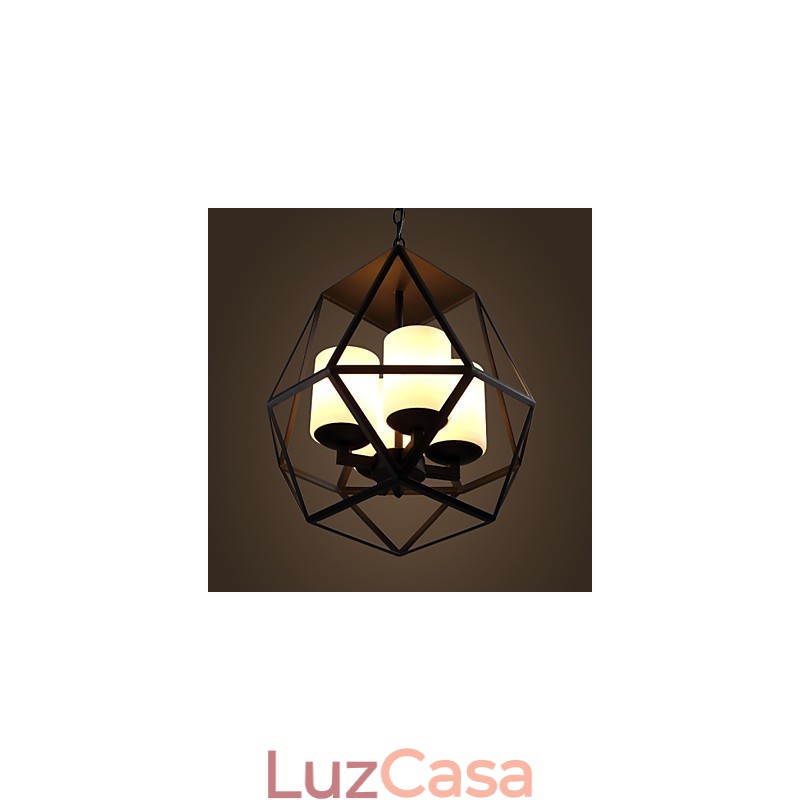 Lustre Americange Vintage de Ferro Preto de alto nível, Lustre Moderno, 4 luzes