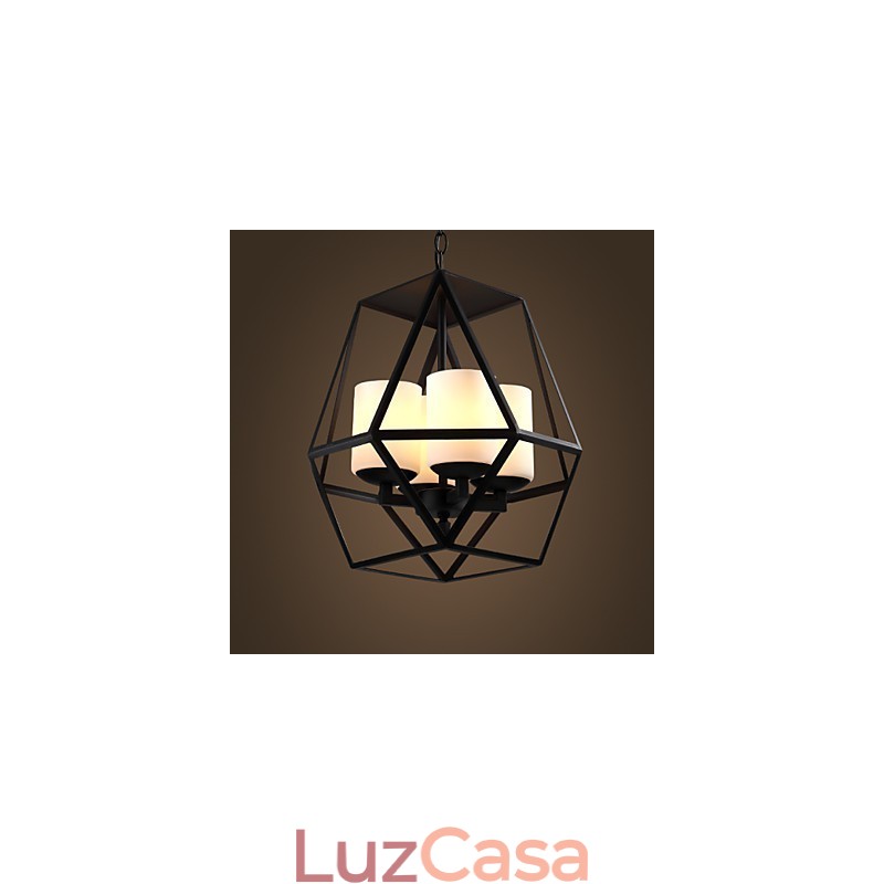 Lustre Americange Vintage de Ferro Preto de alto nível, Lustre Moderno, 4 luzes