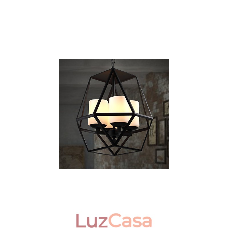 Lustre Americange Vintage de Ferro Preto de alto nível, Lustre Moderno, 4 luzes