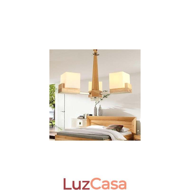 Luminária pendente de carvalho com três luzes, carvalho e vidro