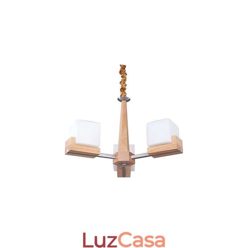 Luminária pendente de carvalho com três luzes, carvalho e vidro