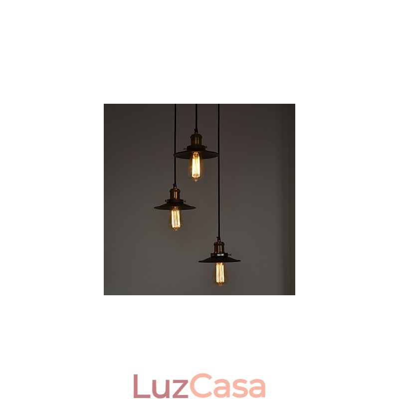 Pendente Vintage 3 Luzes Em Sombra De Ferro