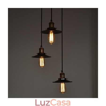Pendente Vintage 3 Luzes Em Sombra De Ferro Pendente Vintage 3 Luzes Em Sombra De Ferro