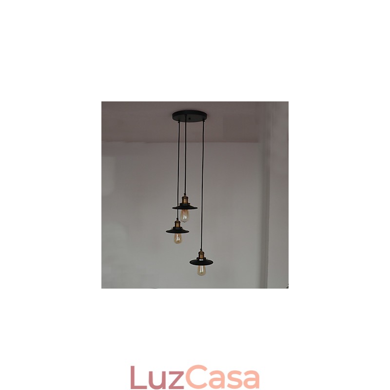 Pendente Vintage 3 Luzes Em Sombra De Ferro