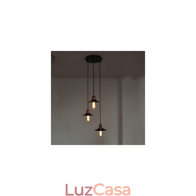Pendente Vintage 3 Luzes Em Sombra De Ferro