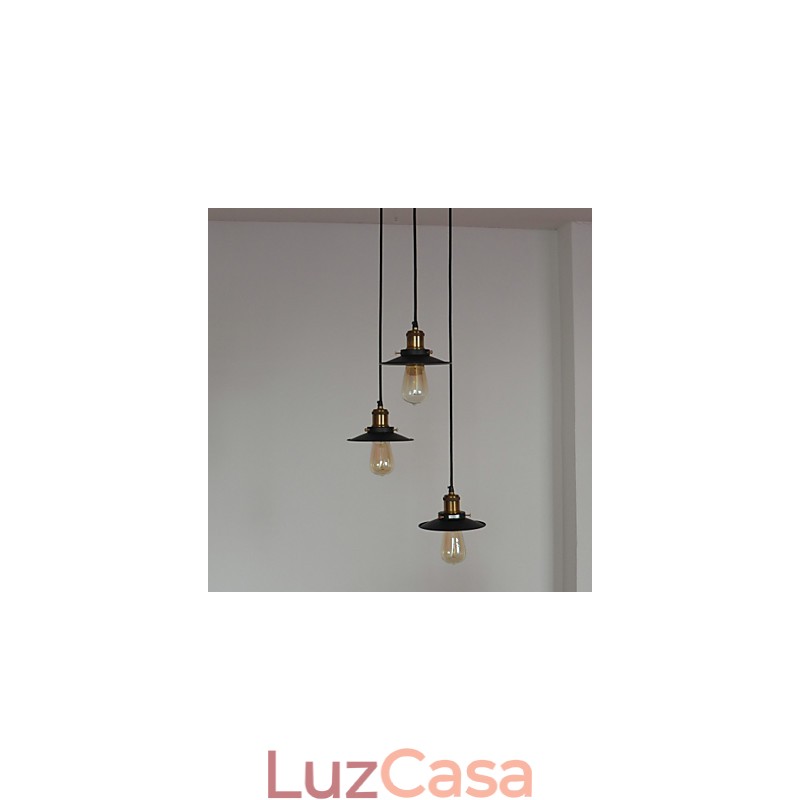 Pendente Vintage 3 Luzes Em Sombra De Ferro