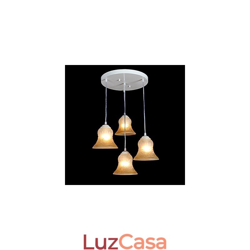 Pendente Branco Quatro Luzes Padrão Vidro Abajur Mão Dourado Europeu Retro Clássico