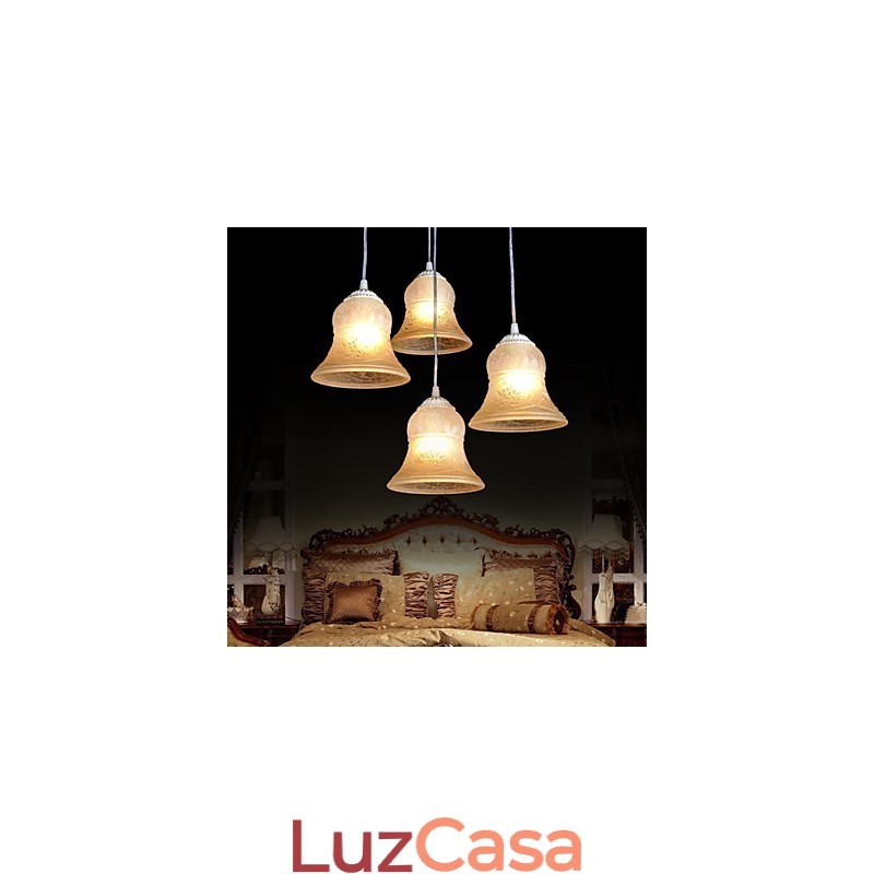 Pendente Branco Quatro Luzes Padrão Vidro Abajur Mão Dourado Europeu Retro Clássico