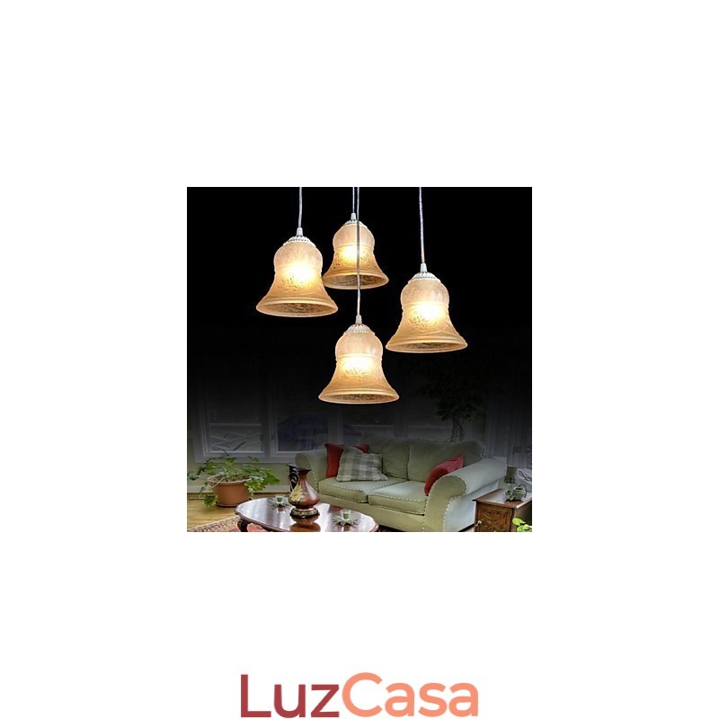 Pendente Branco Quatro Luzes Padrão Vidro Abajur Mão Dourado Europeu Retro Clássico