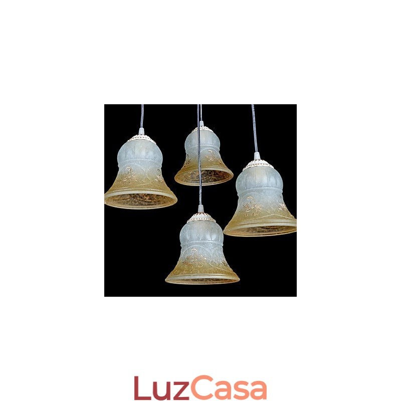 Pendente Branco Quatro Luzes Padrão Vidro Abajur Mão Dourado Europeu Retro Clássico