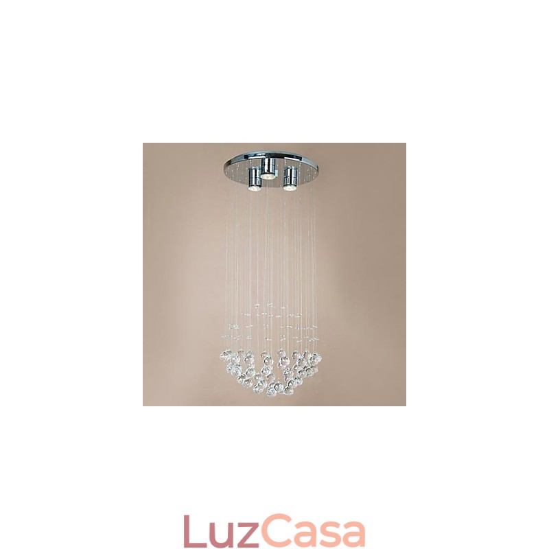 Luminária de embutir moderna com 3 luzes e contas de cristal