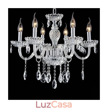 6 Luzes O estilo do palácio Lustre de vidro com lâmpada de vela 6 Luzes O estilo do palácio Lustre de vidro com lâmpada de vela