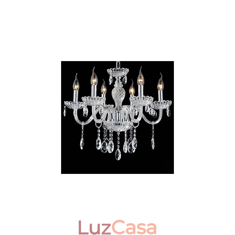 6 Luzes O estilo do palácio Lustre de vidro com lâmpada de vela