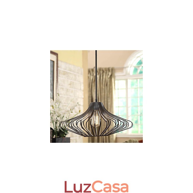 Luminária pendente moderna com estrutura de metal preto