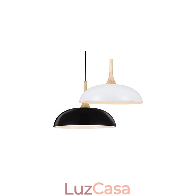 Mini Luminária Pendente Artística 1 Luz Moderna Simplicidade Acabamento Preto Branco Alumínio e Madeira Droplight