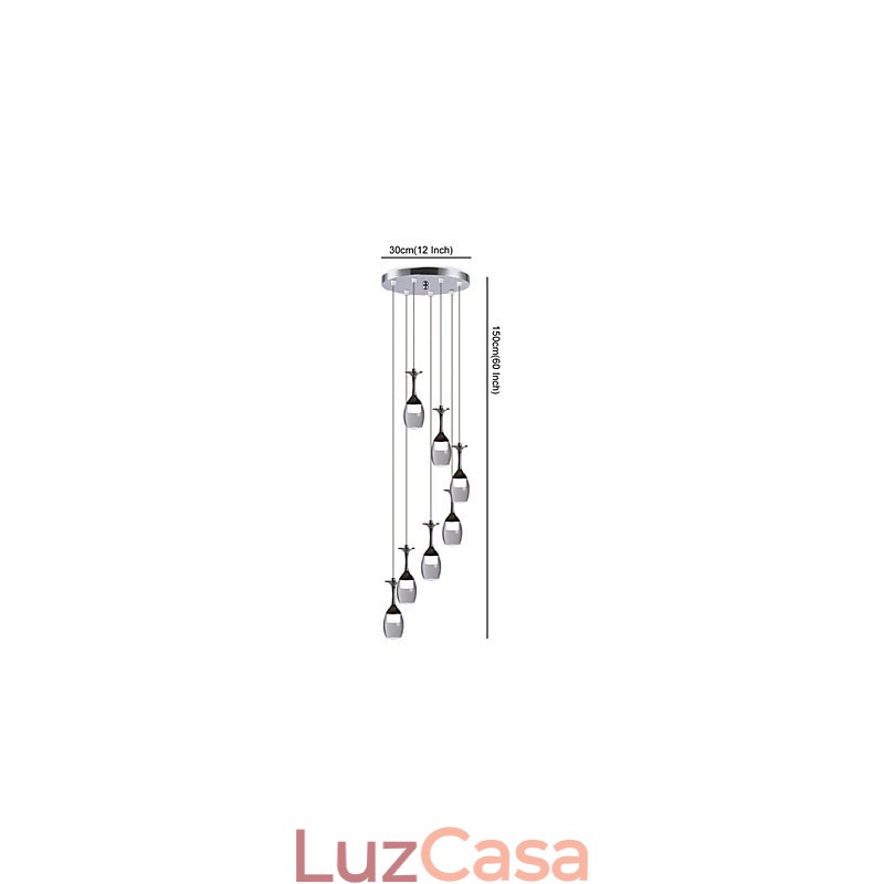 Luminária pendente moderna com 7 luzes, lâmpadas integradas e luz de escada incluída