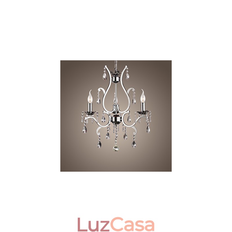 Lustre de Cristal com 3 Luzes em Metal